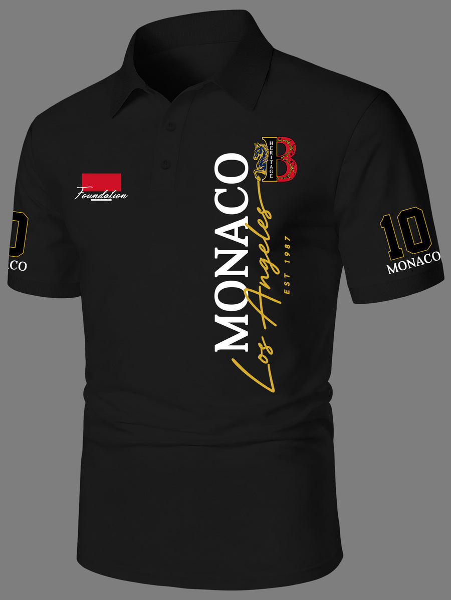 Men's Vintage Polo Shirt Short Sleeve Lapel Collar with Logo Letter Print - Retro Brand Logo, Machine Washable Regular Fit Casual Streetwear Suitable for Office, Semi-Formal & Casual Attire - Black