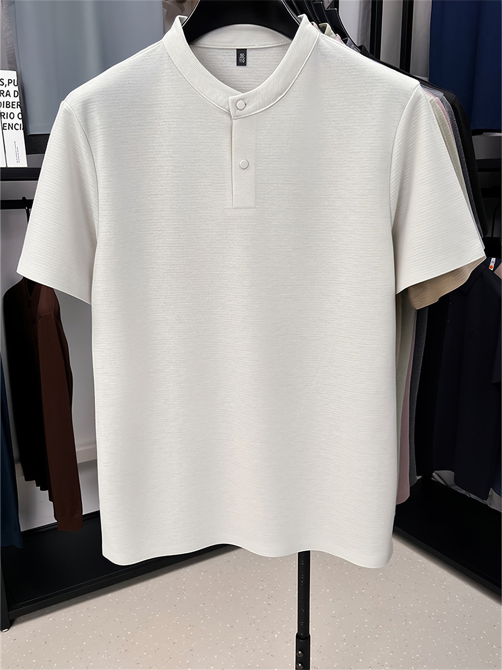 Men'S Henley Shirt Summer New Style, Solid Color Round Neck Top, Half-Button Placket, Button Closure Design, Layering with Thin Jacket, Versatile for Business Office, Golf Sports, Casual Outings, Short Trips, Father'S Day Gift, Men'S Gift - Green And White