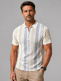 Men'S Digital Print Zipper Collar Short Sleeve Polo Shirt Casual Fashion Street Style Beige Blue Brown Stripe T-Shirt Summer Autumn Outdoor Wear - Mixed colors
