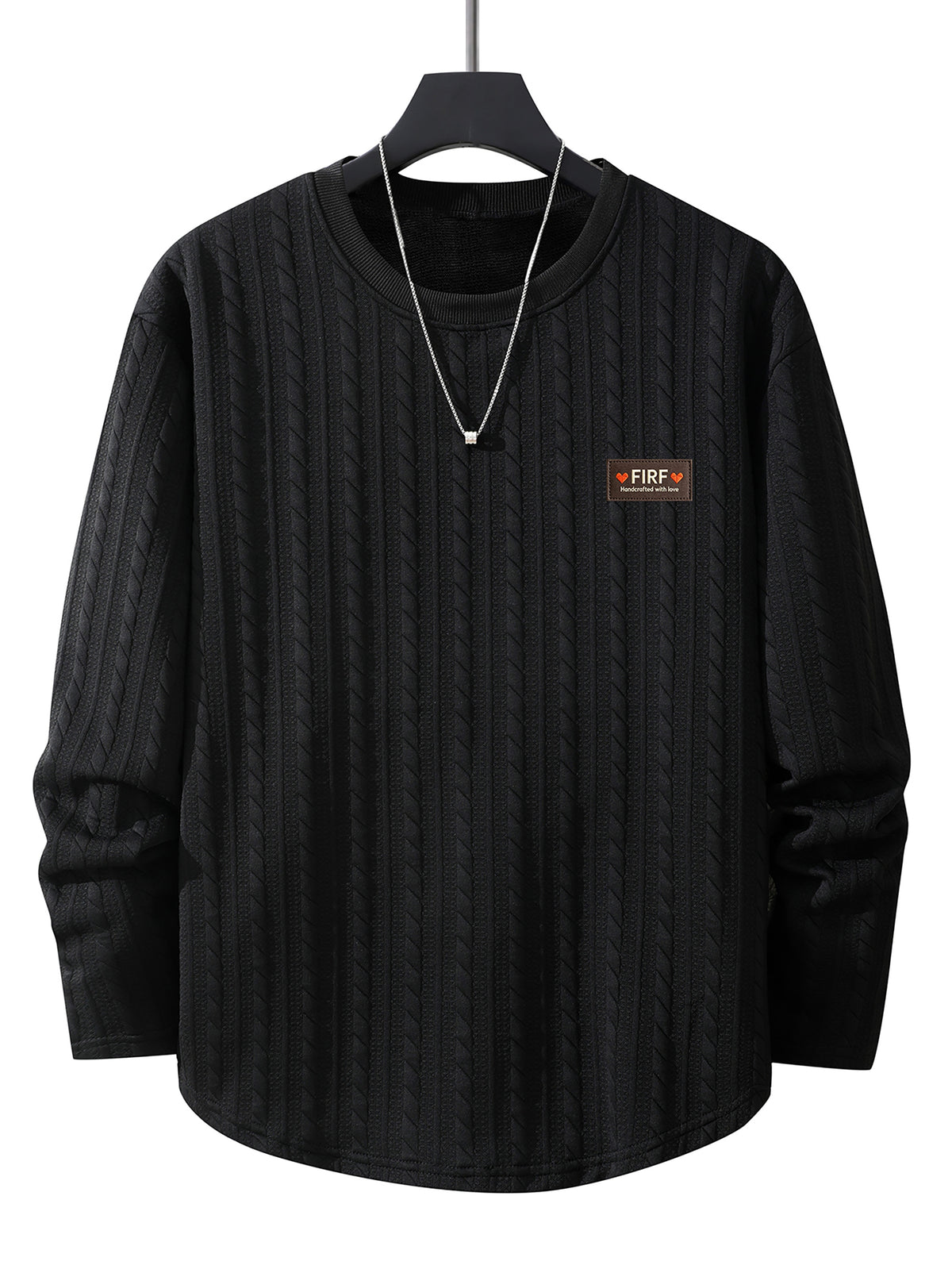 Men's Round Neck Fashionable Vintage Artistic Style Jacquard Knit Textured Fabric Autumn/Winter Long Sleeve Casual Outerwear Regular Fit Versatile Top for Dates, Gatherings, and Outings - Black