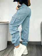 Christmas, Women'S Casual Drawstring Elastic Waist Jogger Pants, Minimalist Design Y2K Street Style Multiple Pockets Spring/Summer - Sky Blue