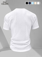 Men'S Summer Casual Premium Textured Solid Round Neck Short Sleeve, Comfortable Breathable Textured Fabric T-Shirt, Suitable for Outdoor Vacation And Daily Wear - White