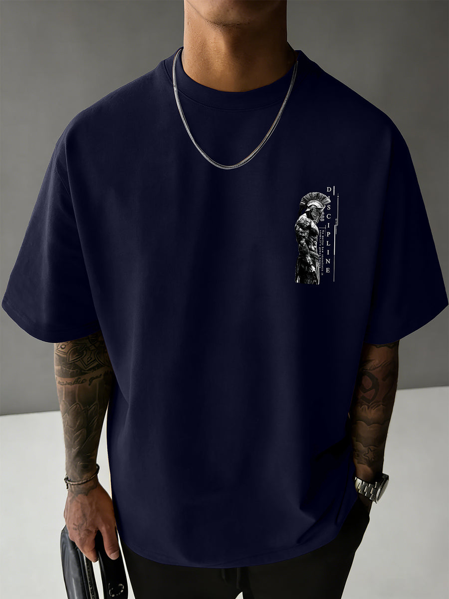 Men'S 100% T-Shirt, Spartan Warrior Discipline Print, All-Season Wear, Casual Sporty Comfortable Breathable - Navy blue color