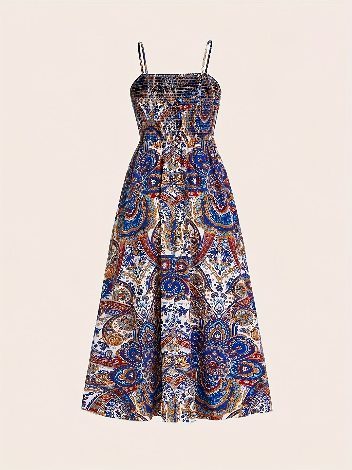 A Long Vacation Beach Dress for Women with a Paisley Print And Thin Straps, Perfect for Casual Outings - Multicolor