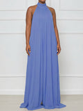 Women'S Casual Vacation Chiffon Halter Neck Backless Wide-Leg Jumpsuit - Deep Sky Blue