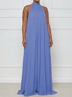 Women'S Casual Vacation Chiffon Halter Neck Backless Wide-Leg Jumpsuit - Deep Sky Blue