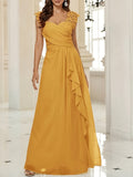New Style Lace Trim Patchwork Sleeveless Long Dress, Polyester Fiber, 1pc Women's Dress for Wedding Parties, Bridesmaid Dress - ginger-colored
