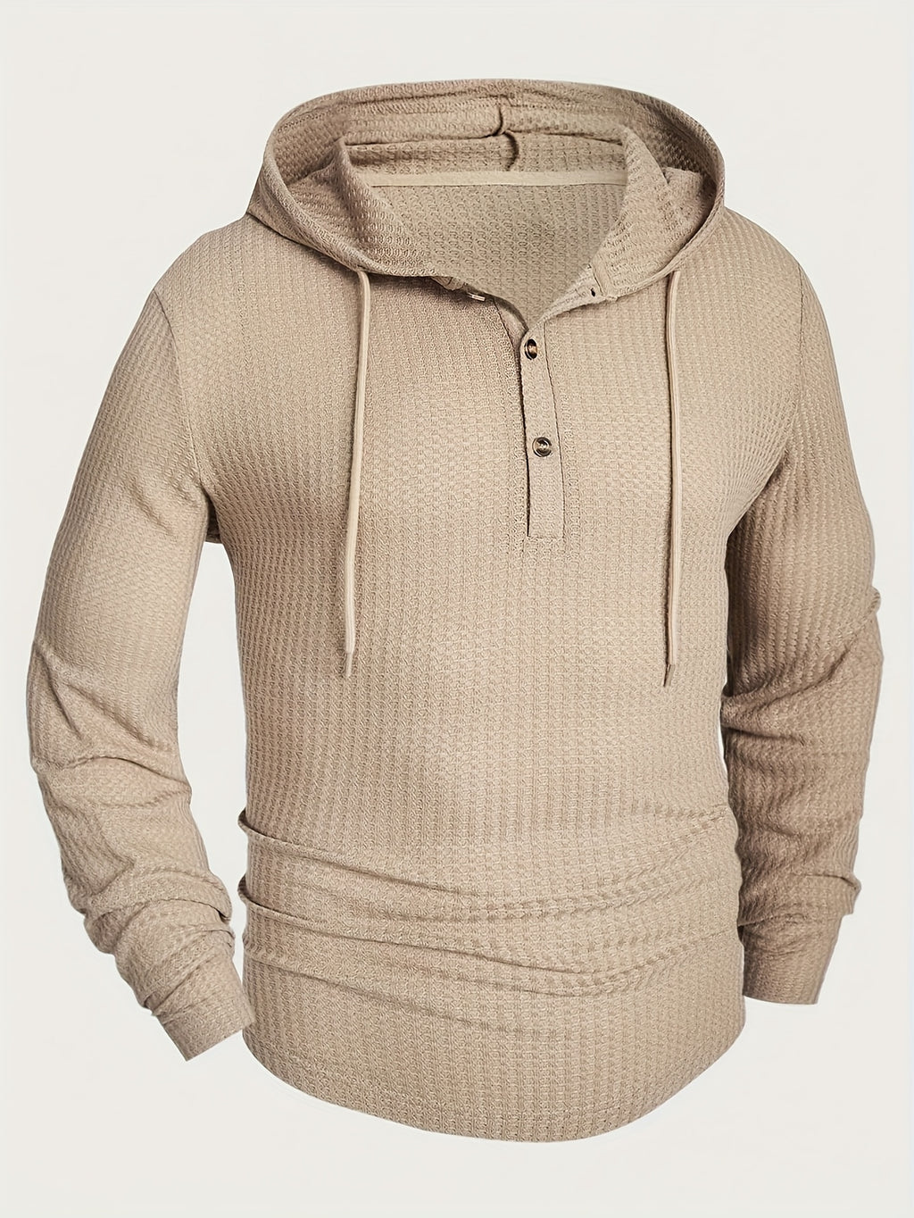 Men's Fashion Hoodie, Trendy Jacquard Knit Long-Sleeve Solid Color Vintage Drawstring Hooded T-Shirt, Casual, Suitable for Spring and Autumn, Ideal for Men's Daily and Vacation Wear - Apricot