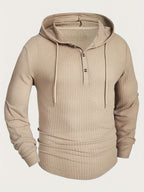 Men's Fashion Hoodie, Trendy Jacquard Knit Long-Sleeve Solid Color Vintage Drawstring Hooded T-Shirt, Casual, Suitable for Spring and Autumn, Ideal for Men's Daily and Vacation Wear - Apricot