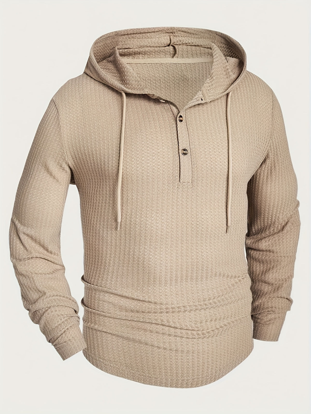 Men's Fashion Hoodie, Trendy Jacquard Knit Long-Sleeve Solid Color Vintage Drawstring Hooded T-Shirt, Casual, Suitable for Spring and Autumn, Ideal for Men's Daily and Vacation Wear - Apricot