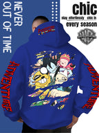Men'S Hooded Sweatshirt Adventure Cartoon Theme Energetic Playful Gathering Group Anime Ripped Graffiti Print Pullover Top Autumn Winter Soft Comfortable Long Sleeve Hoodie Machine Washable Non-Pilling Durable Fabric American Trendy Street Style Men - Royal Blue