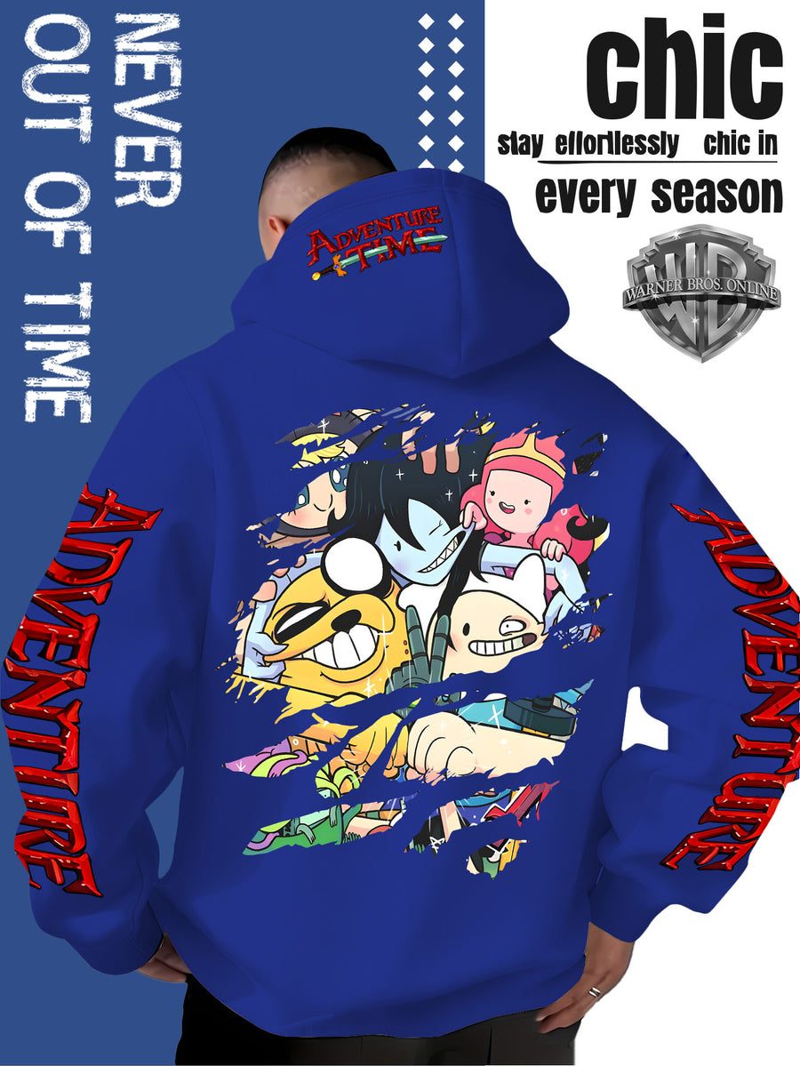 Men'S Hooded Sweatshirt Adventure Cartoon Theme Energetic Playful Gathering Group Anime Ripped Graffiti Print Pullover Top Autumn Winter Soft Comfortable Long Sleeve Hoodie Machine Washable Non-Pilling Durable Fabric American Trendy Street Style Men - Royal Blue