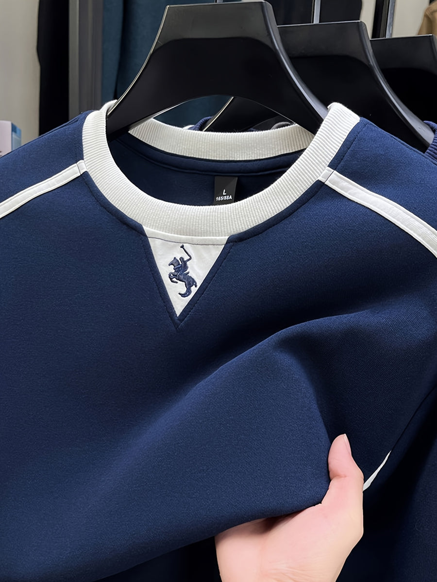 Autumn/Winter Regular Style Comfortable and Warm Men's Crew Neck Long Sleeve Sweatshirt, Versatile for Daily Wear - SINBOS - Blue