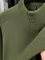 Men's Henley Neck Raglan Sleeve Velvet Long Sleeve Base Layer Shirt, Offers More Layering Than Regular Crew Neck or Half-Zip Collar Styles - SINBOS - Green