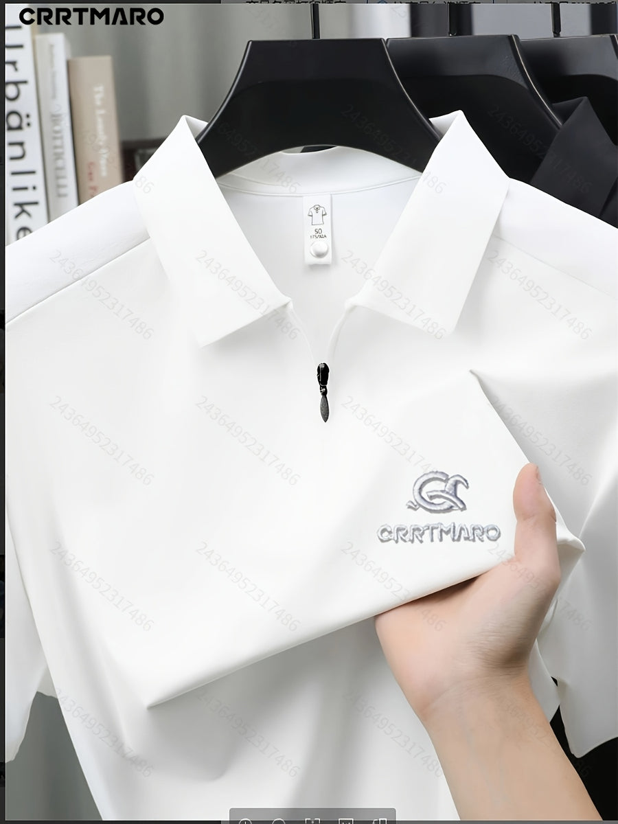 Katemar CRRTMARO New Summer Men's Short Sleeve Polo Shirt, Lapel Simple Business Casual High-End Breathable Half-Sleeve T-Shirt, Men's Apparel JX - White