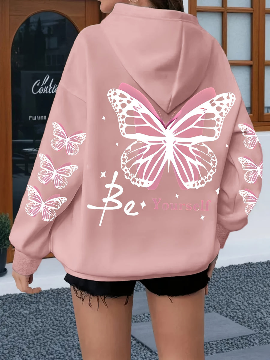 Women's Casual Printed Hoodie - Pink with Pattern Design, Self-Expression Text, Machine Washable, Regular Fit for Autumn/Winter, Suitable for Daily Wear, Home, and Outdoor - Fashionable Women's Hoodie, Comfortable Hooded Sweatshirt - Pink Color