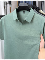 Summer New V-Neck Open Collar Chinese Style Short Sleeve Men'S T-Shirt, Cool Casual All-Match Thin Men'S Top, Refreshing Quick-Dry, Durable And Skin-Friendly Clothing BD58666 - Green