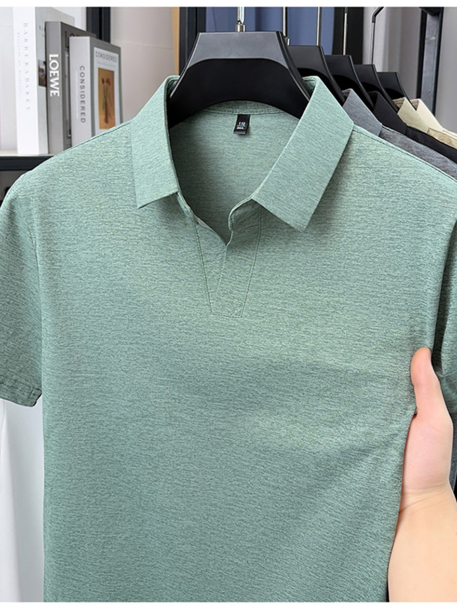 Summer New V-Neck Open Collar Chinese Style Short Sleeve Men'S T-Shirt, Cool Casual All-Match Thin Men'S Top, Refreshing Quick-Dry, Durable And Skin-Friendly Clothing BD58666 - Green