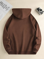Men's Fashionable Hoodie, Loose-fit Casual Top with "X" Letter Print, Long-sleeve Sweatshirt Featuring a Kangaroo Pocket, Made of Casual Polyester Knit Fabric, Machine Washable, Suitable for Outdoor Casual Wear - Coffee Color