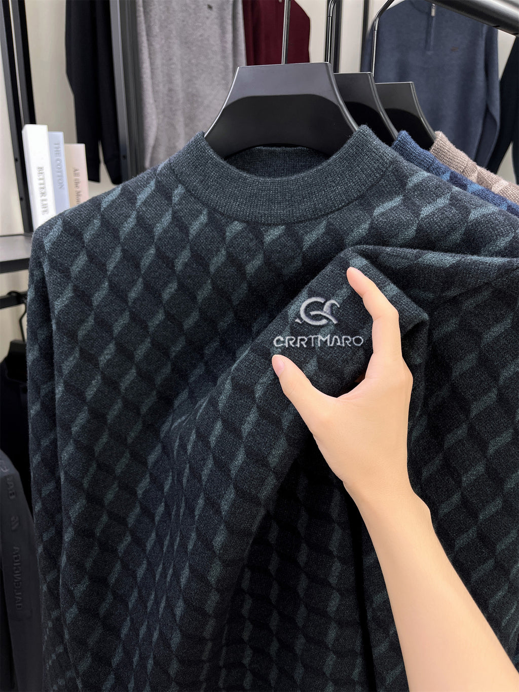 ZBZP Autumn Winter Knit 3D Solid Mid-High Neck Sweater, Basic Knit Pullover Top for Men, Fashion Long Sleeve Sweater QSDS - Green