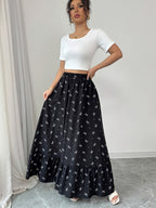 Elegant Directional Women'S Bow Print Half Skirt - Black