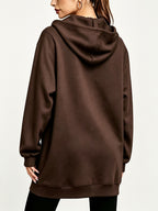Women's Long Hooded Printed Sweatshirt Jacket, Autumn/Winter Thickened Hoodie, Versatile Loose Fit Casual Long Sleeve Zip-Up Cardigan Jacket - Dark Brown