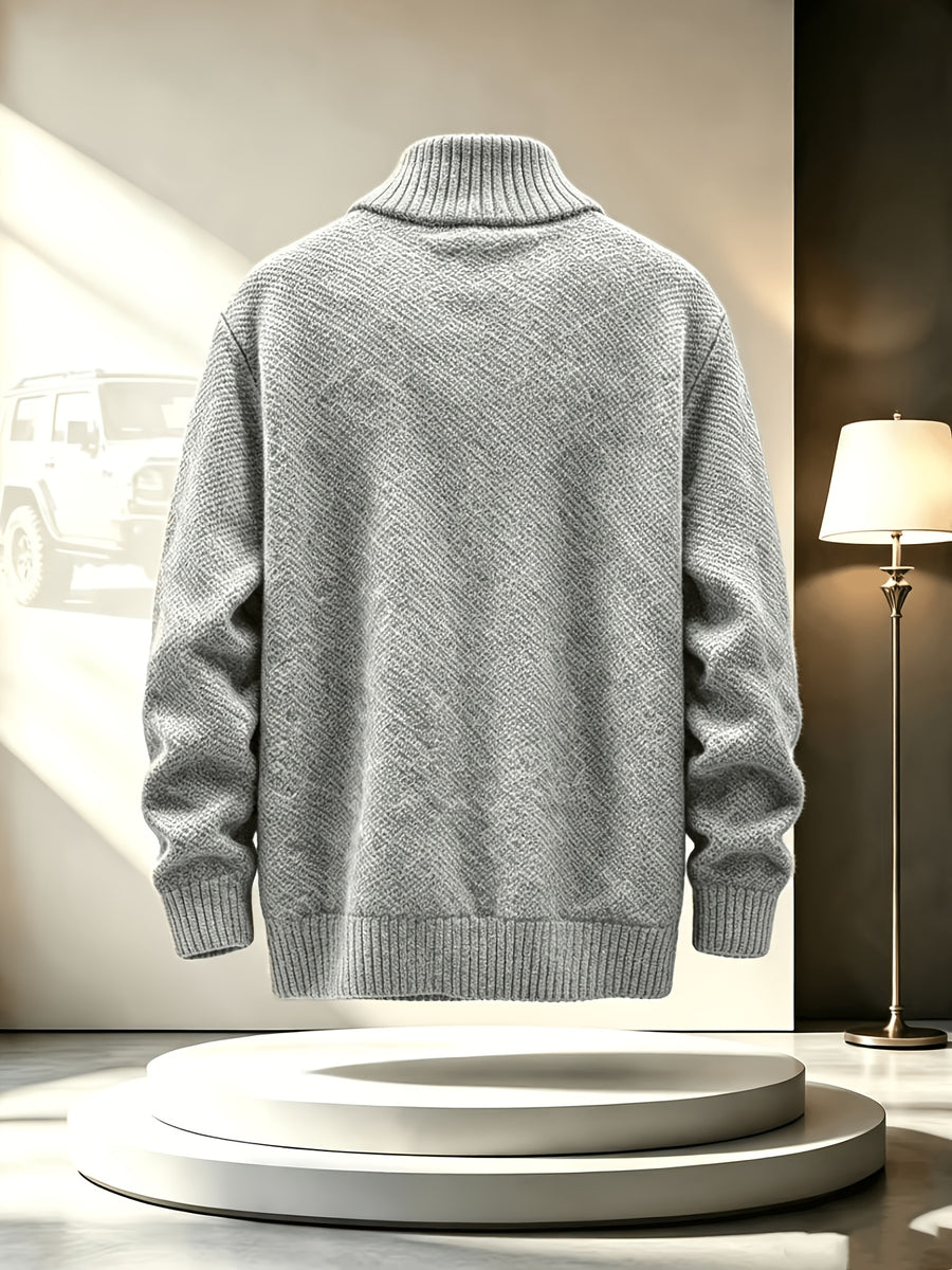 Men'S Stand Collar Zip-Up Knitted Cardigan for Fall Winter, Solid Color Long Sleeve Fleece Lined Casual Sweater Coat, Slim Fit And Versatile for Daily Wear - Light Grey