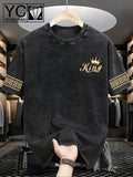 Men'S Short-Sleeve T-Shirt with Trendy Greek Key Pattern Print on Cuffs And Distressed Wash End; Machine-Washable, Loose-Fit Crewneck Top with Textured Washed Look - Black 1