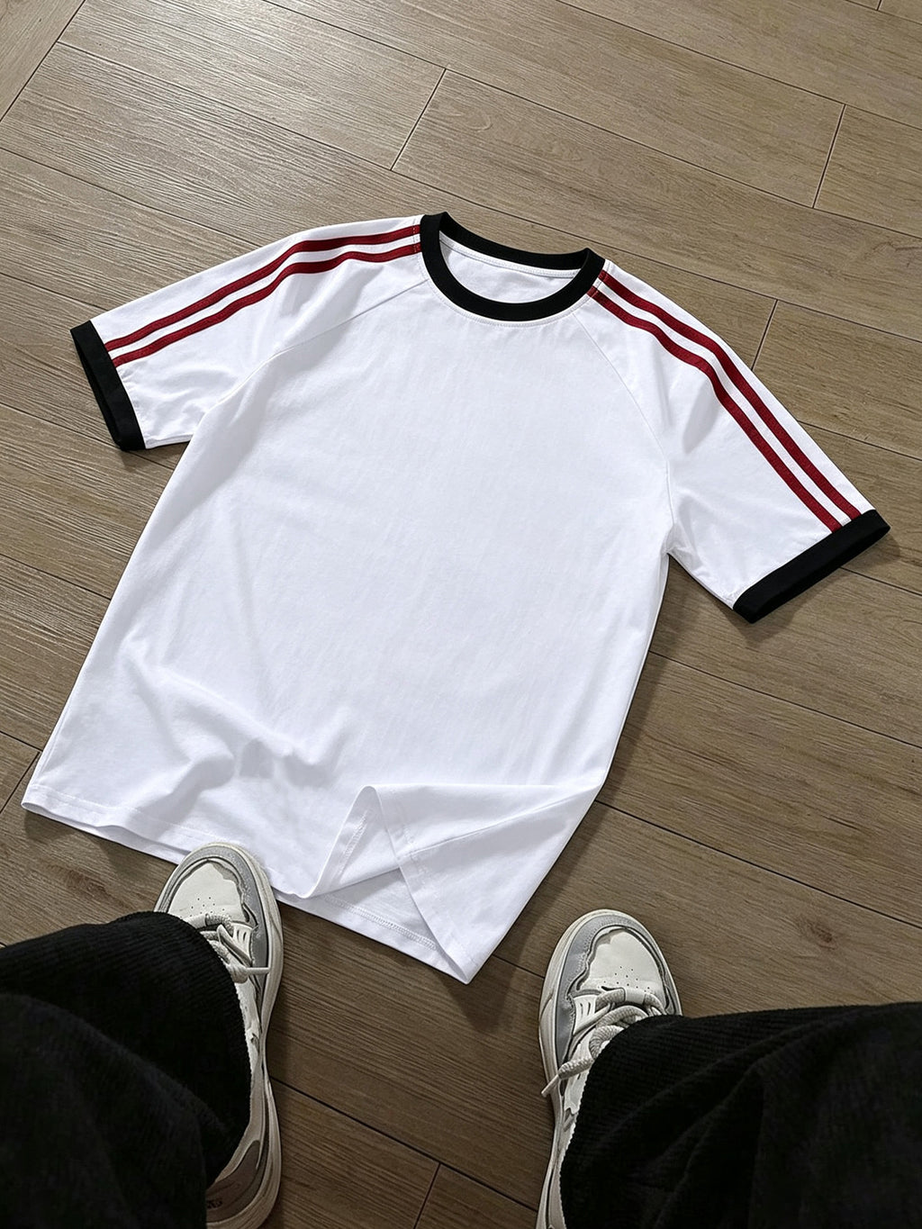 WB Men's Striped Patchwork Casual Short-Sleeve Top with Fun Print, 100% Pure Cotton Fashion Design. Made of Skin-friendly and Breathable Pure Cotton Material, This Versatile Casual Style Is Easy to Wear and Suits Daily Commutes, Parties - White