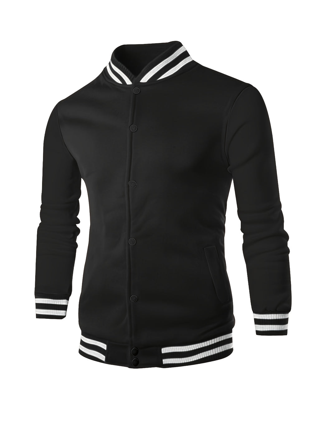 Men's Cross-Border Winter Jacket; American Casual Loose Stand Collar Baseball Jacket; College Style Baseball Shirt - Black