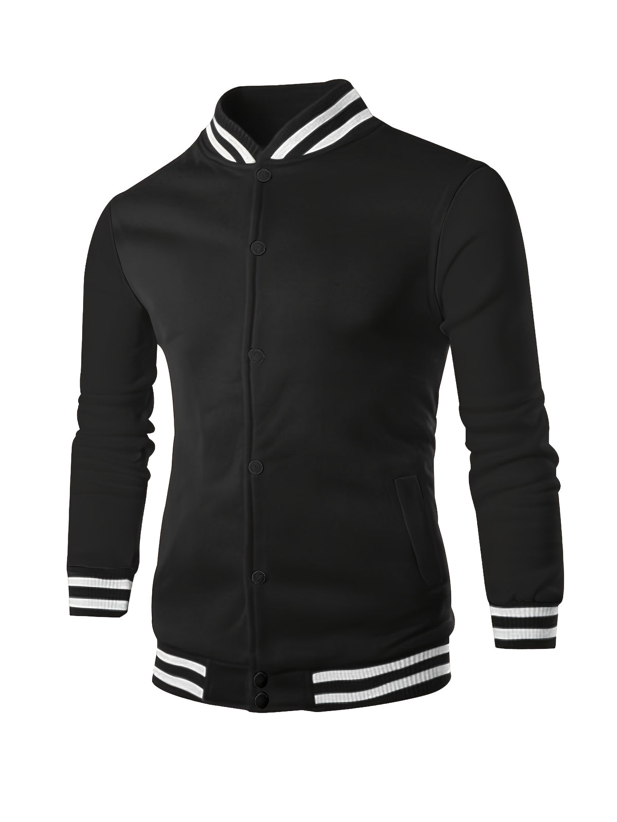 Men's Cross-Border Winter Jacket; American Casual Loose Stand Collar Baseball Jacket; College Style Baseball Shirt - Black