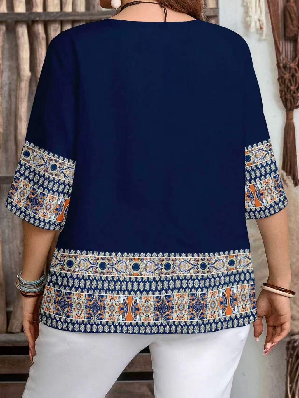 Women's Elegant Striped Print Shirt with Three-Button V-Neck Pullover, Spring/Summer Casual Loose Blouse Top - Blue