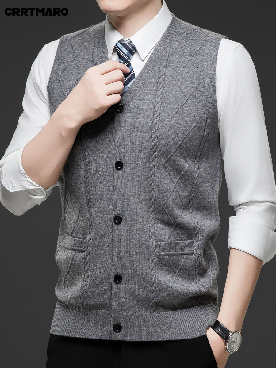 Men's Jacquard, Solid Color Knit Cardigan, Warm Casual Layering Top for Fall and Winter - Medium Gray