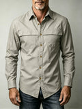 Men'S Solid Color Casual Long-Sleeved Work Shirt, Double Pocket Design, Skin-Friendly And Breathable Fabric, Slim Fit, Stylish And Crisp, Versatile for Spring And Autumn Commuting, Outdoor Activities, And Daily Wear, Durable And Easy to Care for - Khaki