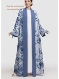 ZD1026050 Vintage Tie-Dye Blue Patchwork Robe, Niche Design, Formal Evening Wear, Elegant Choice for High-End Social Occasions, Luxurious Texture Muslim - Blue