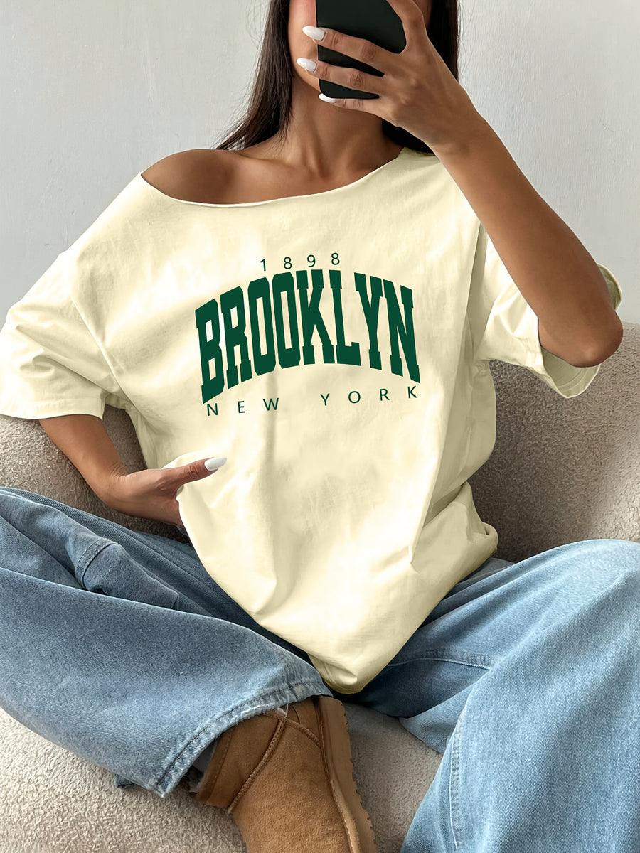 Women'S Short Sleeve Letter Pattern Casual T-Shirt - Apricot