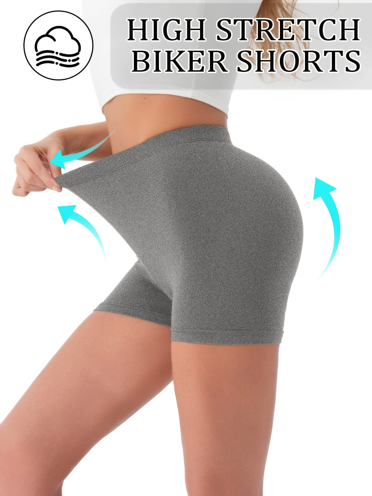 [ Shorts] 1pc Biker Shorts for Women, Non-See-Through Leggings, 5.08cm Inseam, Tight Fit, High Elasticity For, Cycling Shorts - Grey