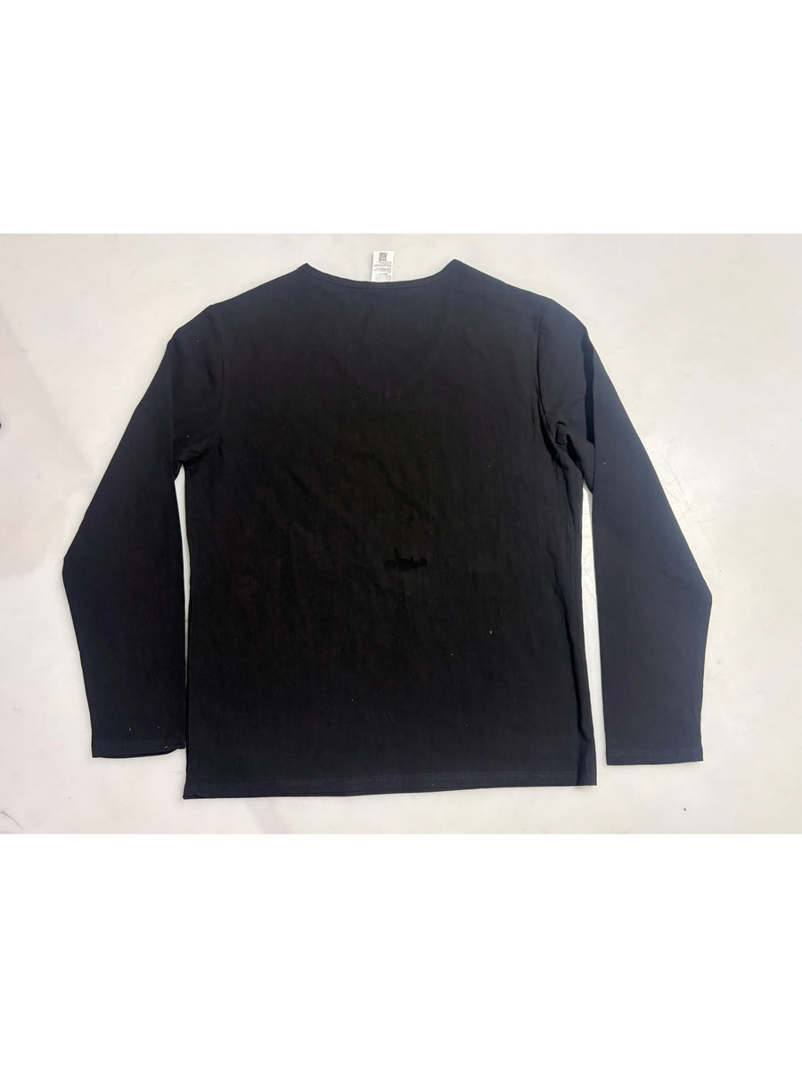 Seaside Vacation Summer Men's V-Neck Long Sleeve Linen Solid Color Casual Long Sleeve T-Shirt - Black