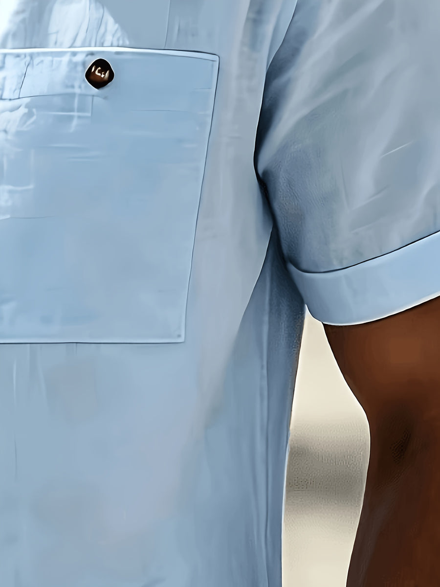 Men's Fashionable Polo Collar Breathable and Comfortable Casual Short-Sleeve Shirt - Sky Blue