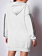 Printed Hooded Sweatshirt Dress For, Autumn Winter Thickened Fleece Long Hoodie Women'S Versatile Loose Casual Long Sleeve Dress - White 1