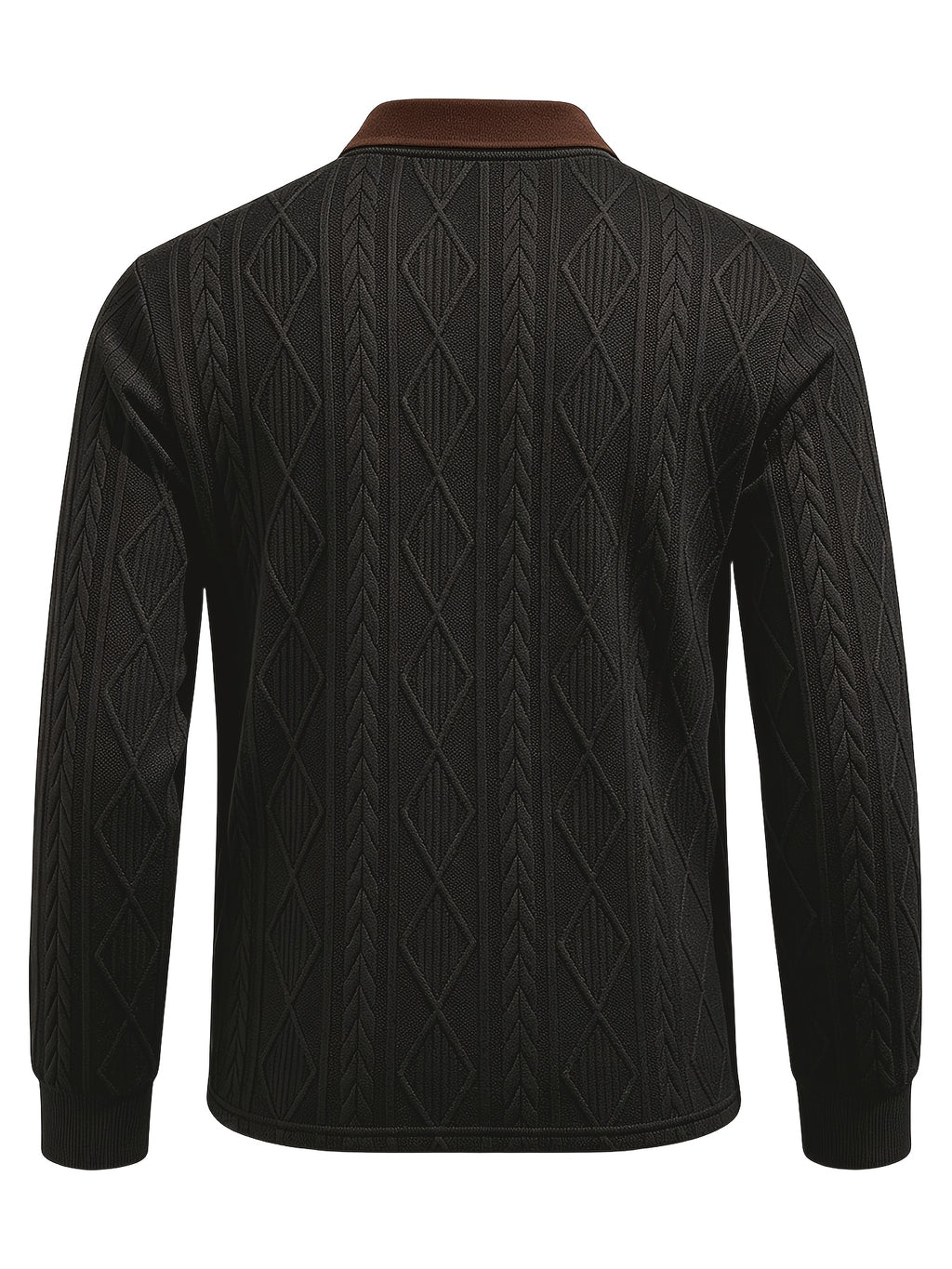 Men's Fashion Long-Sleeve POLO Shirt, Color-Blocked Lapel Jacquard Design T-Shirt, Essential Golf Polo Wear, Breathable, Warm, Skin-Friendly, and Comfortable, for Indoor Gatherings and Outdoor Sports, Casual Vacation Trendy Style - Black