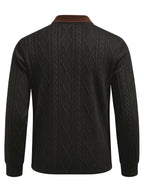 Men's Fashion Long-Sleeve POLO Shirt, Color-Blocked Lapel Jacquard Design T-Shirt, Essential Golf Polo Wear, Breathable, Warm, Skin-Friendly, and Comfortable, for Indoor Gatherings and Outdoor Sports, Casual Vacation Trendy Style - Black