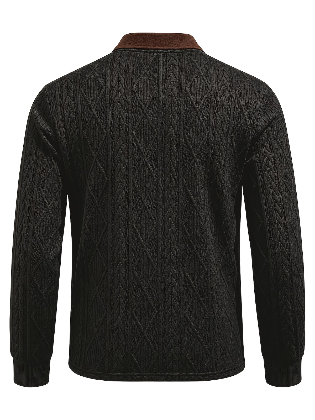 Men's Fashion Long-Sleeve POLO Shirt, Color-Blocked Lapel Jacquard Design T-Shirt, Essential Golf Polo Wear, Breathable, Warm, Skin-Friendly, and Comfortable, for Indoor Gatherings and Outdoor Sports, Casual Vacation Trendy Style - Black