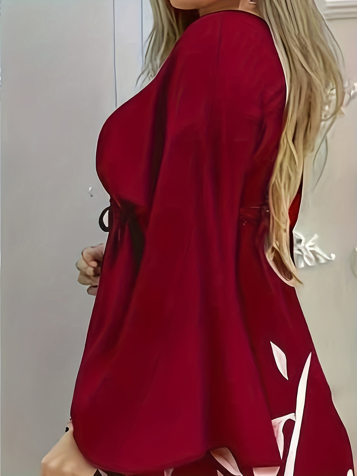 Spring And Summer New Women'S Hot Style Floral Print Tie-Up Vacation Casual Elegant Stylish V-Neck Dress - Burgundy