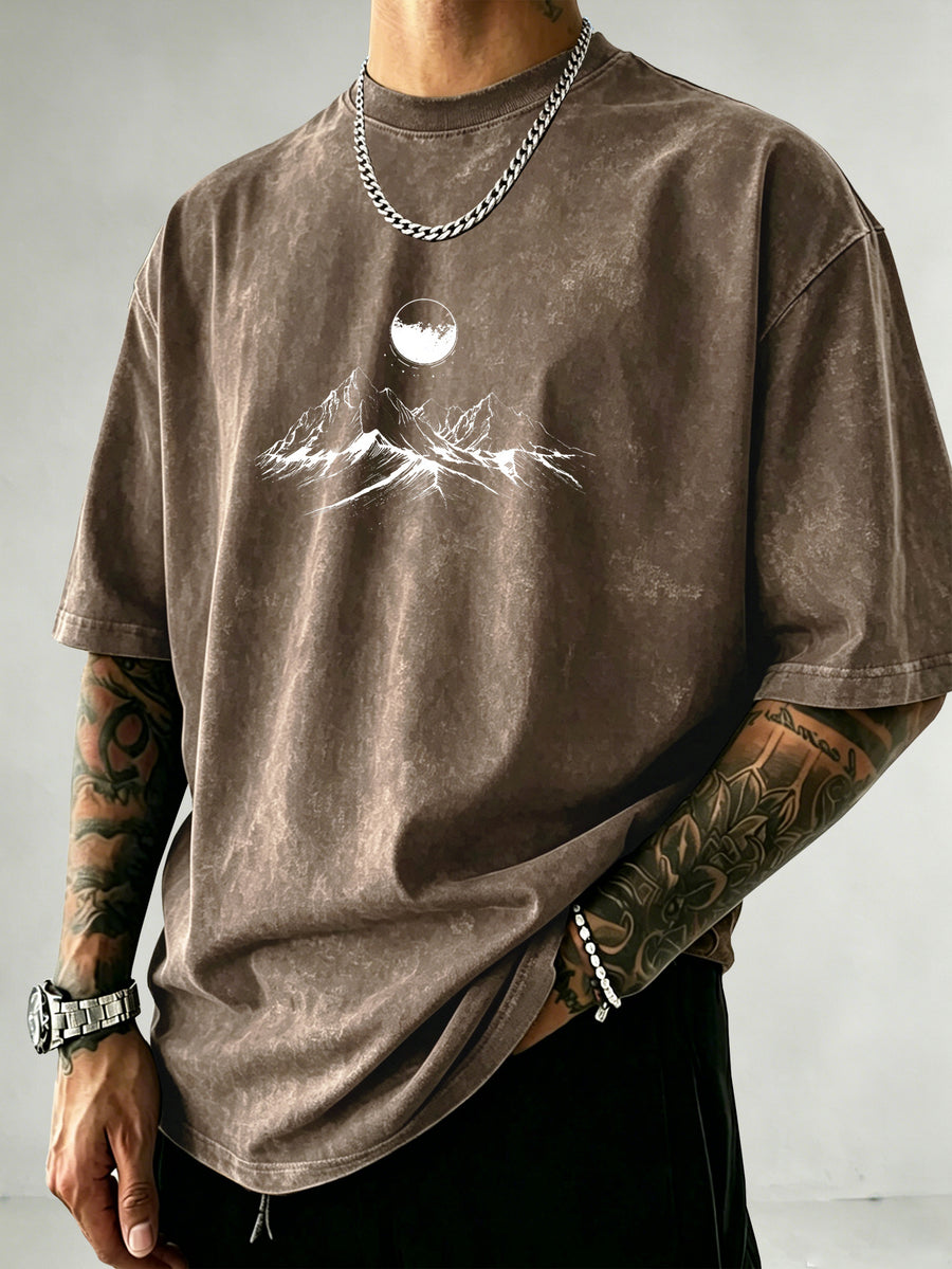 Men's Heavyweight Short Sleeve Washed Vintage Fashion Print Retro Acid Wash Distressed Design Street Trendy Breathable Heavyweight Fabric Hip Hop Gym Athletic Tee 2026 Summer - Brown