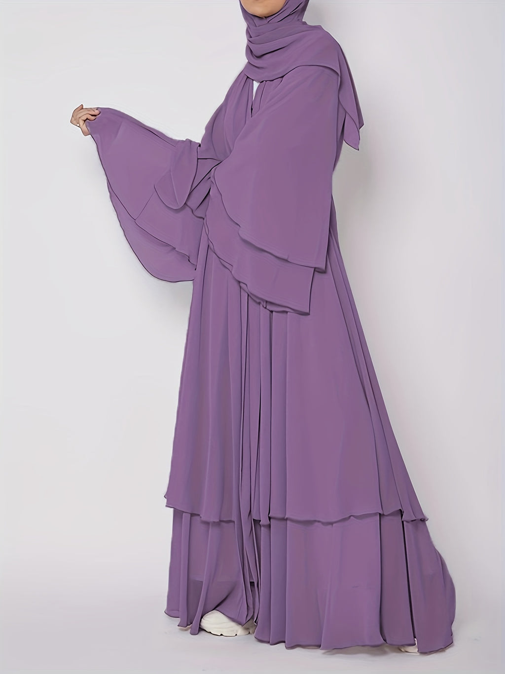 Ramadan Islamic Modest Dress Without Hijab, Long Sleeve Open Front Casual Modest Muslim Dress, Women's Clothing - 【Purple】