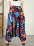 9531# Real Shot New Style Elegant Wide-Leg Pants Floral Print Flared Pants Casual Loose Pants Ethnic Style Harem Pants - Purple