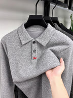 Autumn Winter Fashion Warm Men'S Long Sleeve Polo Shirt - Tingyan Light Gray
