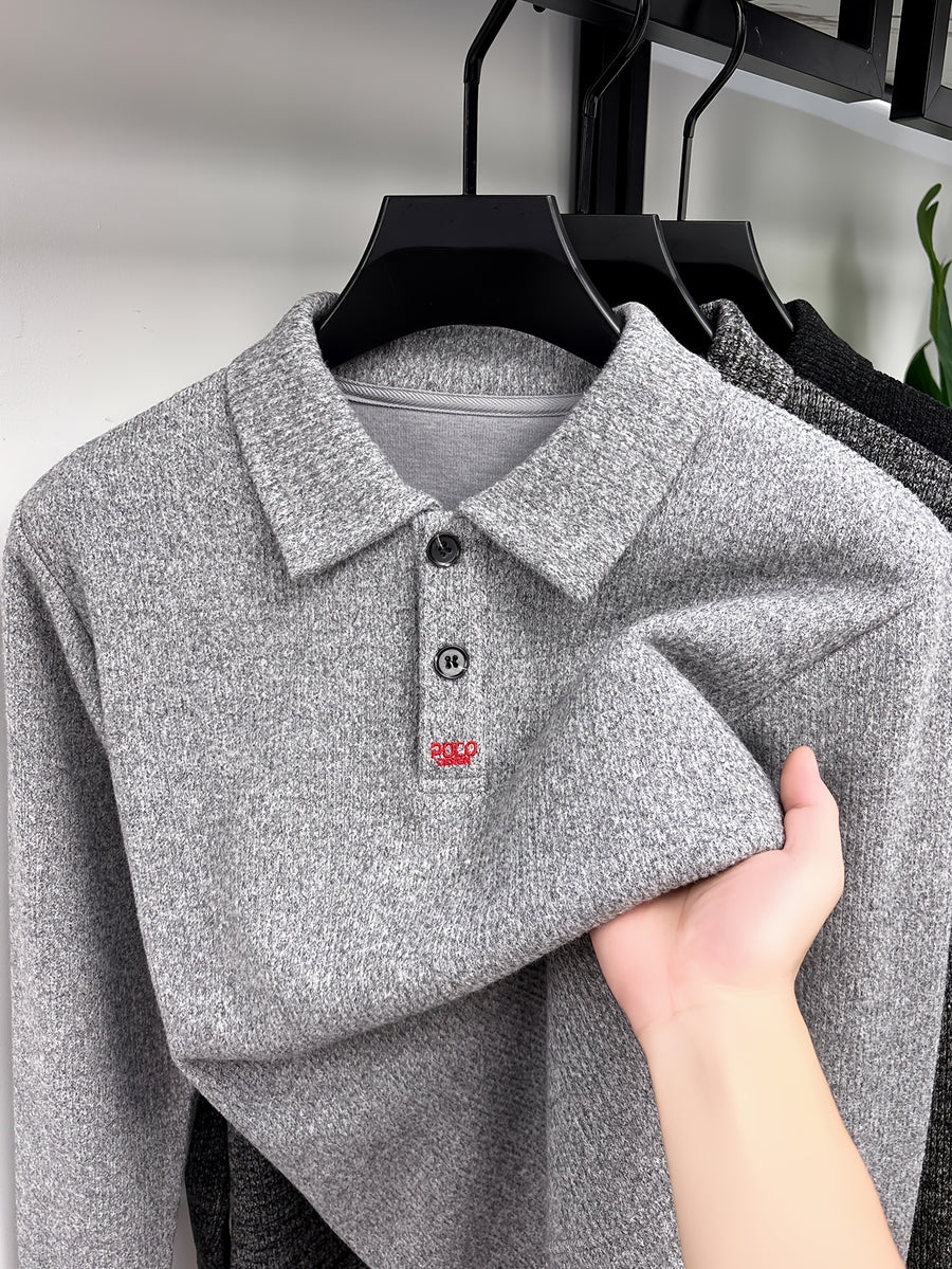 Autumn Winter Fashion Warm Men'S Long Sleeve Polo Shirt - Tingyan Light Gray