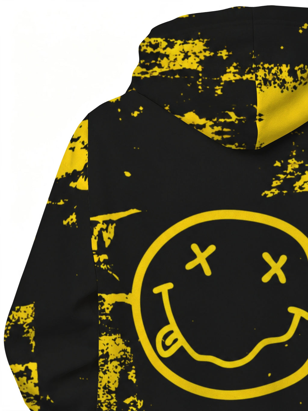 Men'S Printed Hoodie, Vintage Distressed Smiley Face Pattern Streetwear, Loose Fit Casual Pullover Hooded Sweatshirt, Comfortable Daily Wear, Trendy Brand Versatile Outerwear for Spring And Autumn - Mixed colors